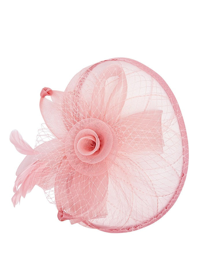 Floral Bow Mesh Detailing Fascinator In Pink HA302109