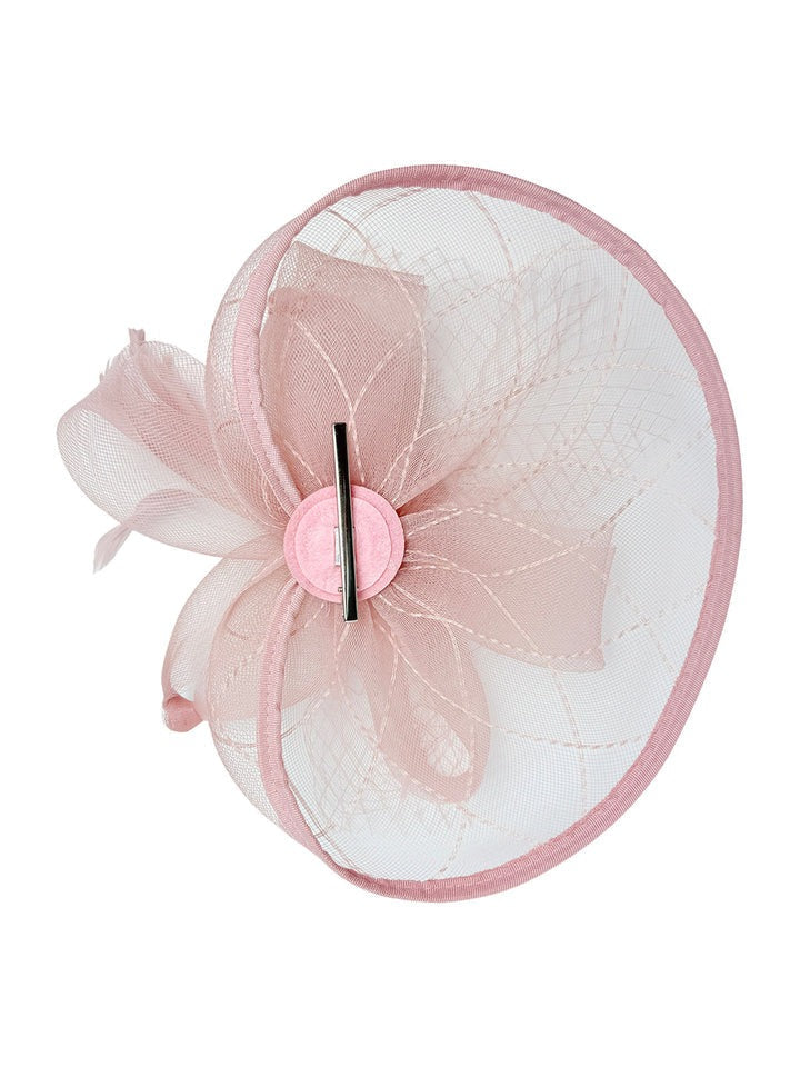 Floral Bow Mesh Detailing Fascinator In Pink HA302109