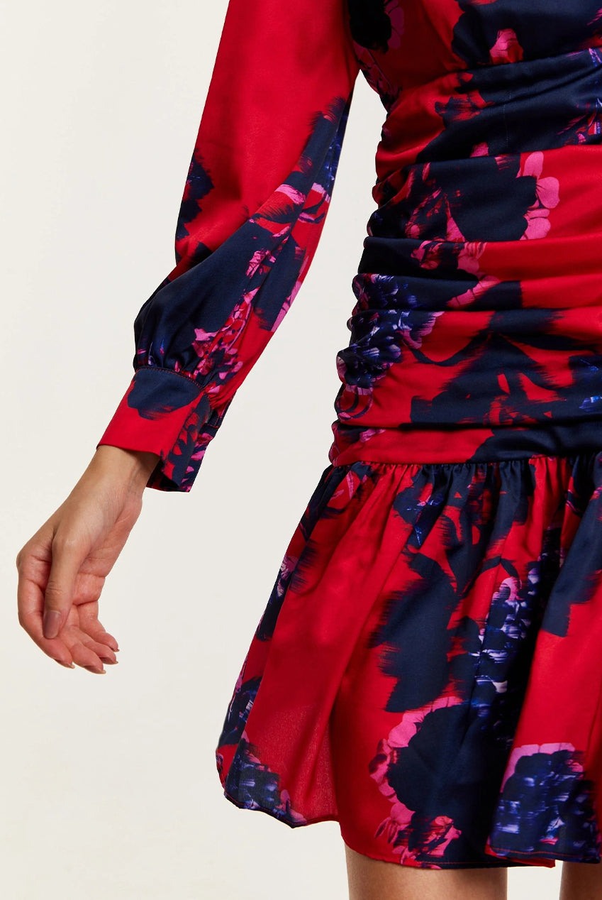Floral Print Red Mini Dress With Long Sleeves G21-LIQ23AW011