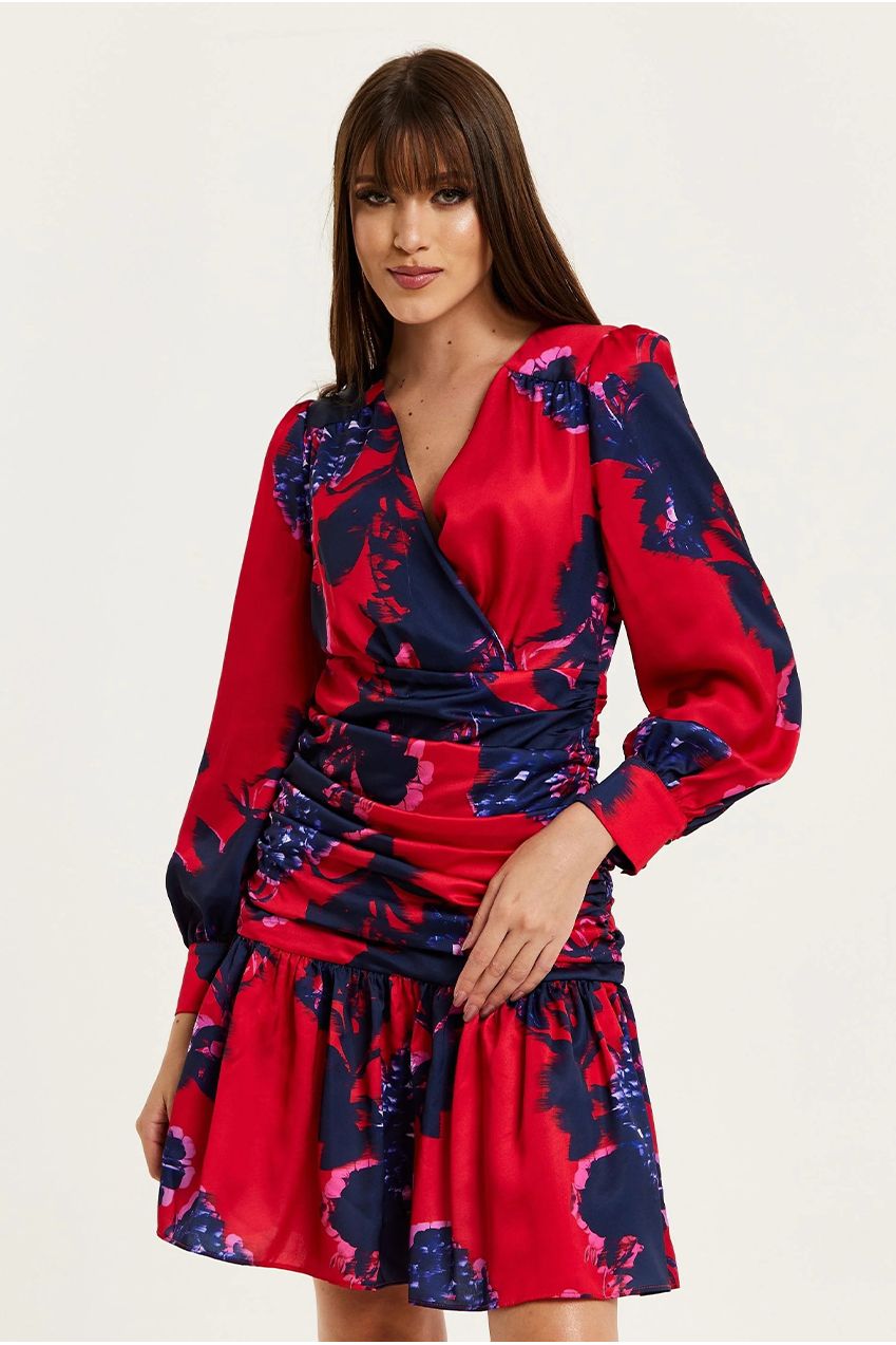 Floral Print Red Mini Dress With Long Sleeves G21-LIQ23AW011