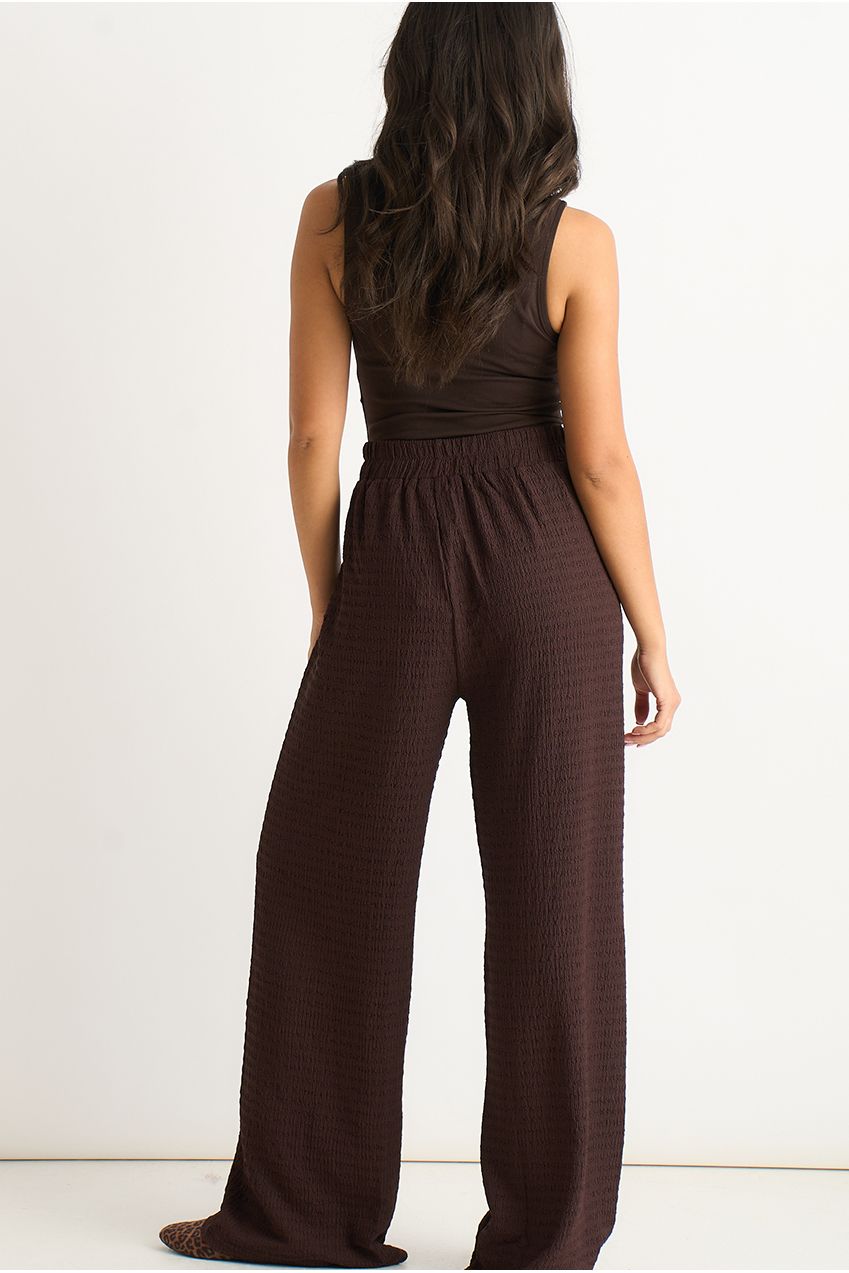 Chocolate Textured Elastic Waist Pull On Trousers GL1199B021_A