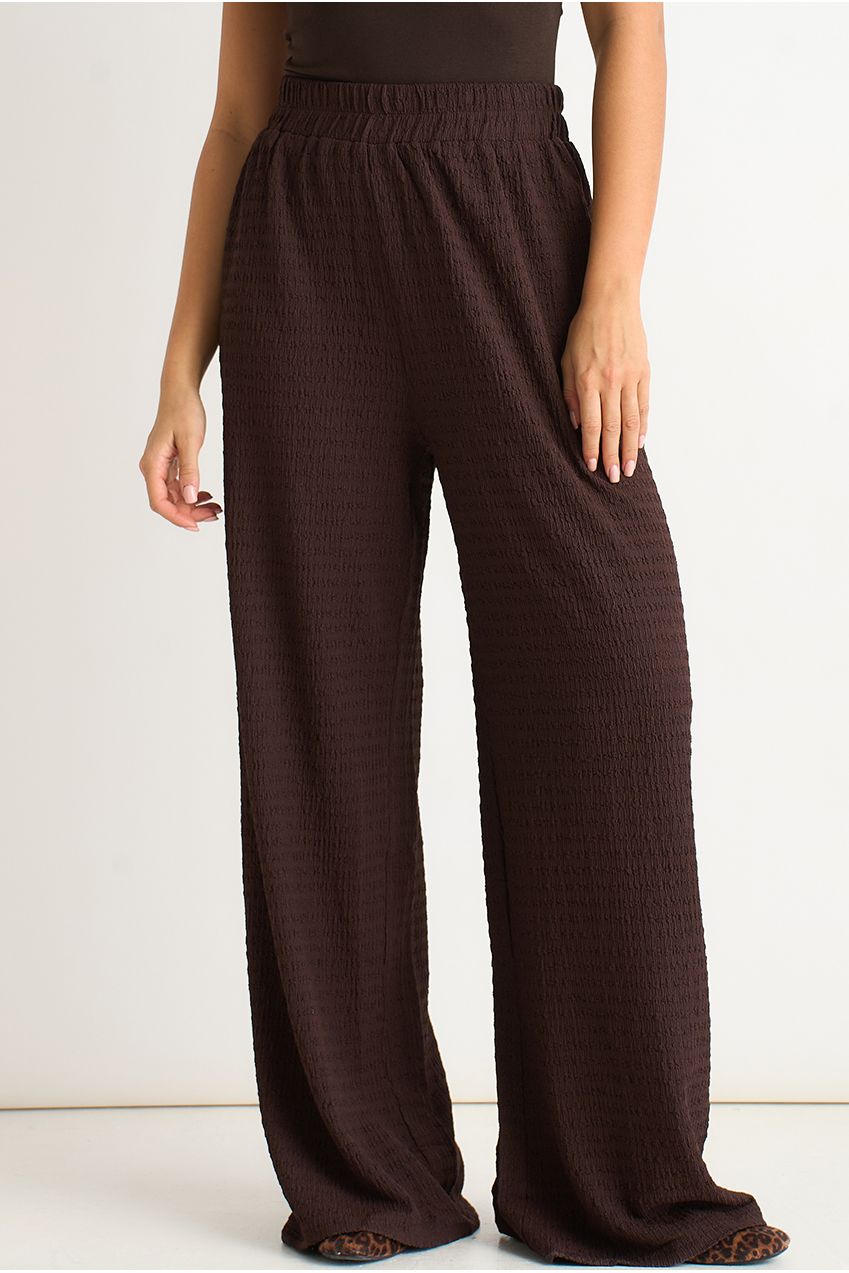 Chocolate Textured Elastic Waist Pull On Trousers GL1199B021_A
