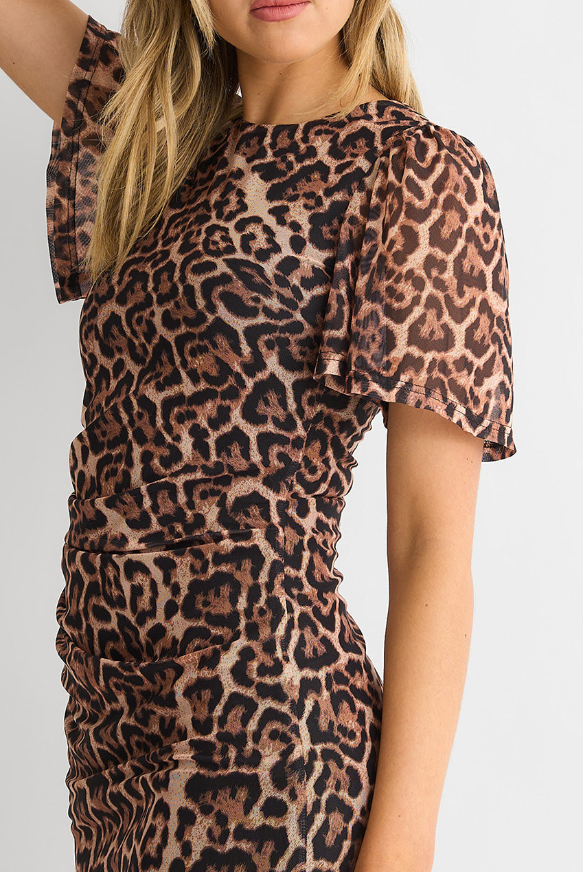 Brown Animal Mesh Stretch Mini Dress GL1238