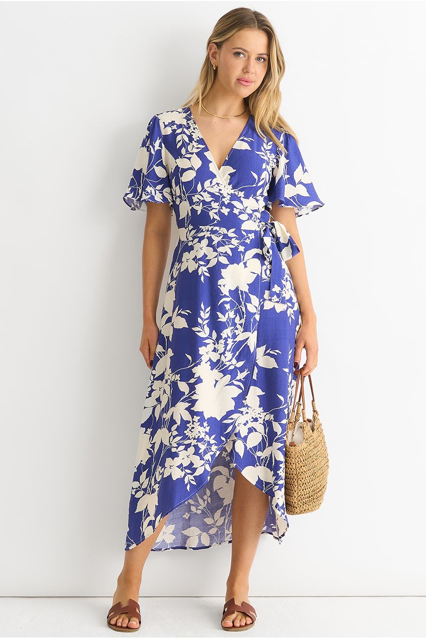 Viscose Floral Wrap Midi Dress GL1246