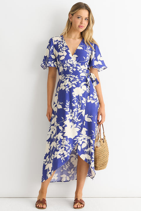 Viscose Floral Wrap Midi Dress by Gini London