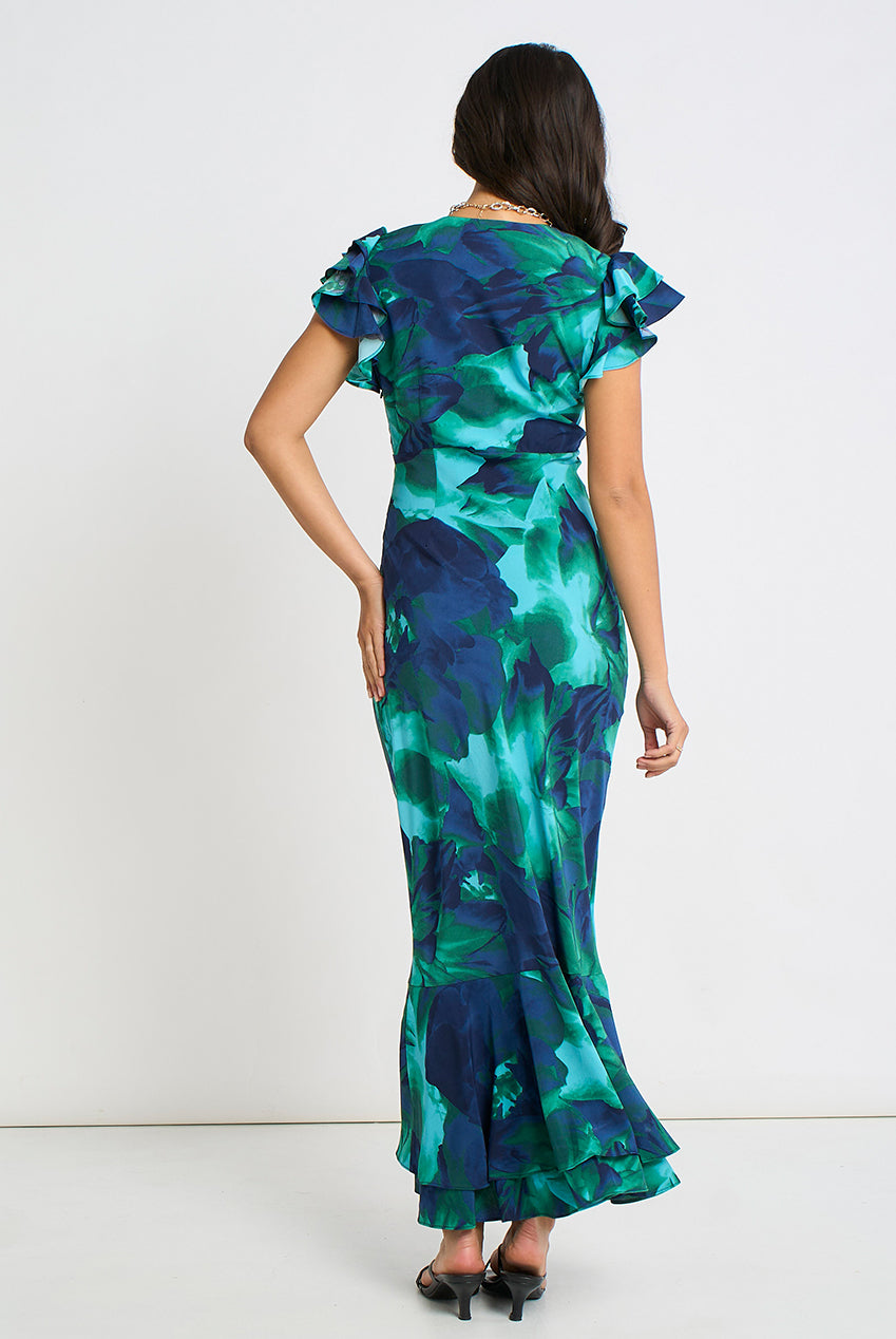 Green Watercolour Floral Maxi Dress GL1249N
