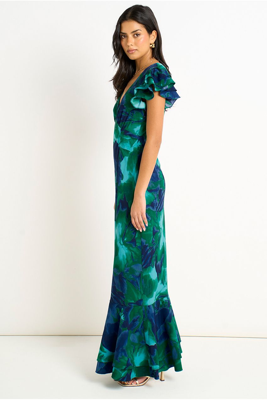 Green Watercolour Floral Maxi Dress GL1249N