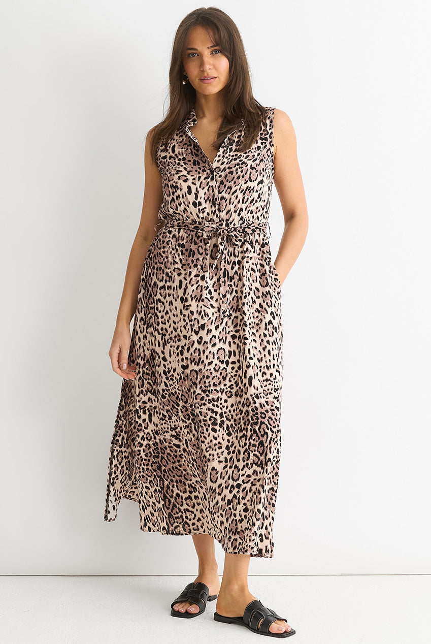 Animal Print Pocket Detail Shirt Dress GL1255