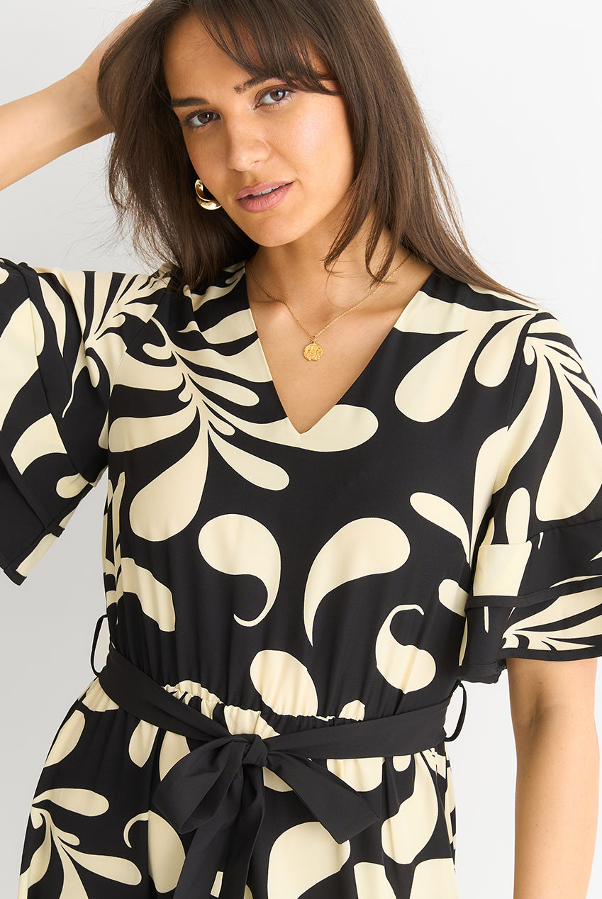 Floral V Neck Elasticated Waist Midi Dress GL1256