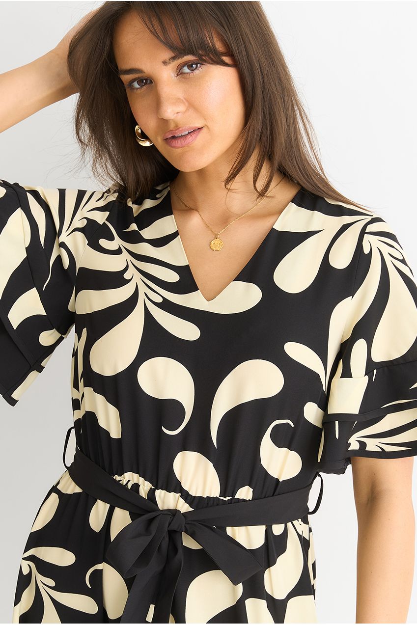 Floral V Neck Elasticated Waist Midi Dress GL1256