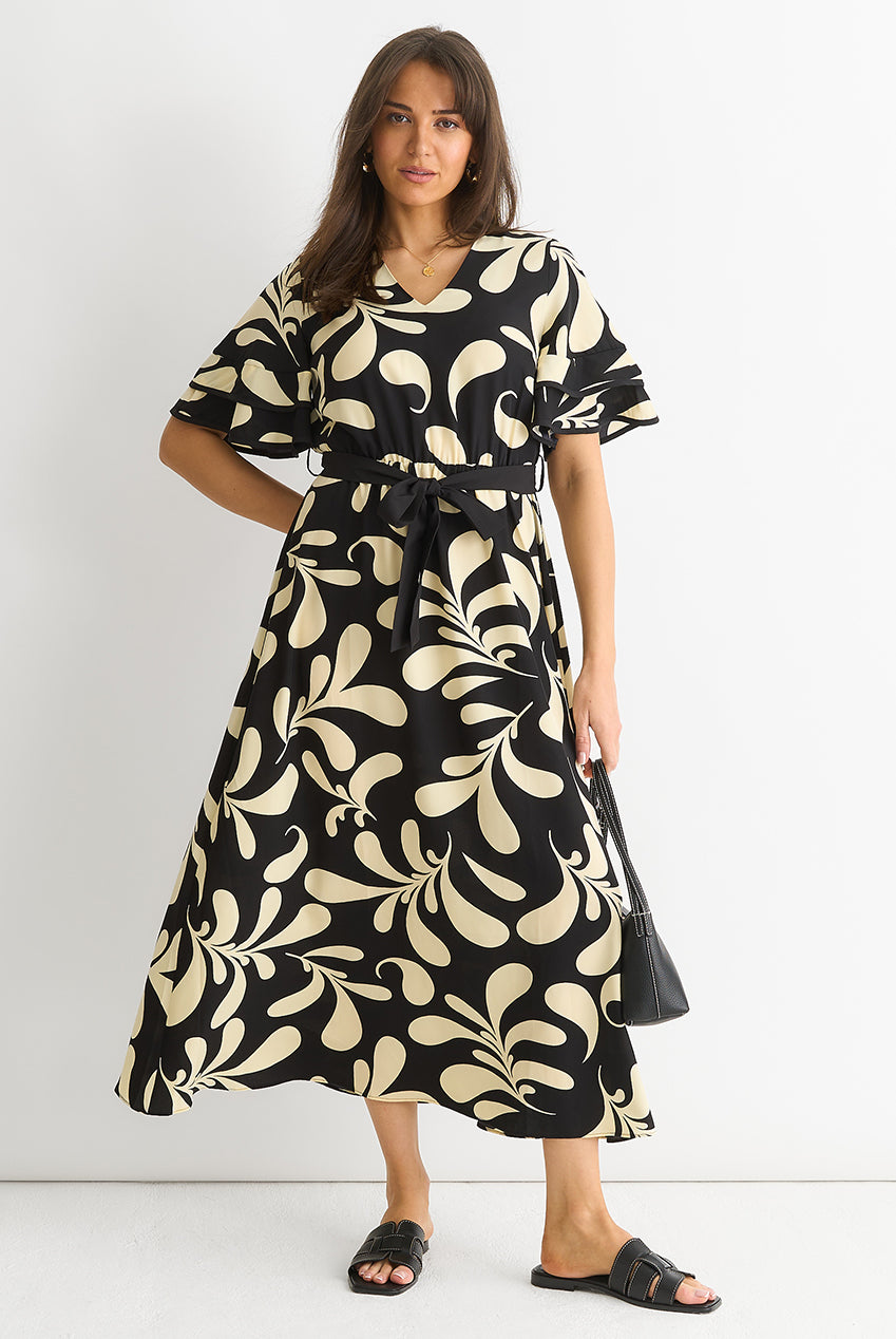 Floral V Neck Elasticated Waist Midi Dress GL1256