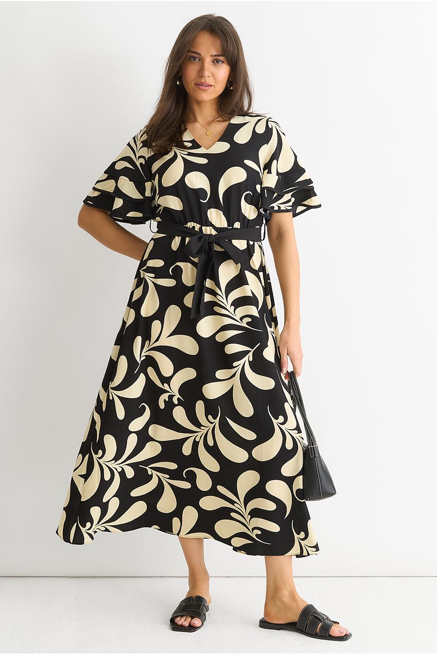Floral V Neck Elasticated Waist Midi Dress GL1256