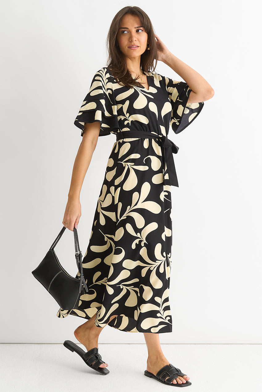 Floral V Neck Elasticated Waist Midi Dress GL1256
