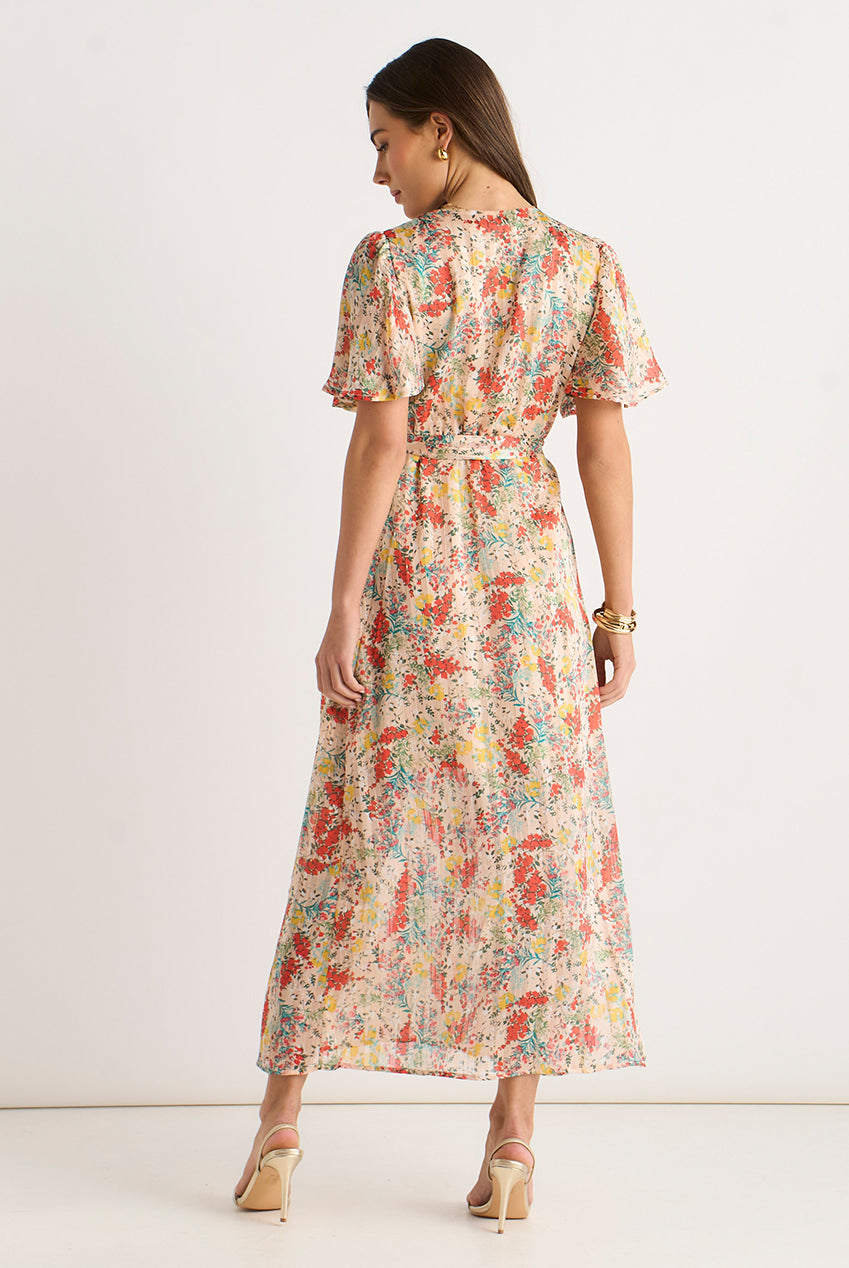 Multi Floral Jacquard Chiffon Midi Dress GL1258N