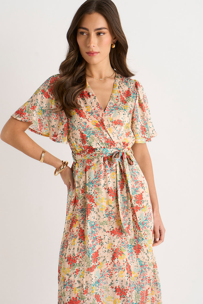Multi Floral Jacquard Chiffon Midi Dress GL1258N