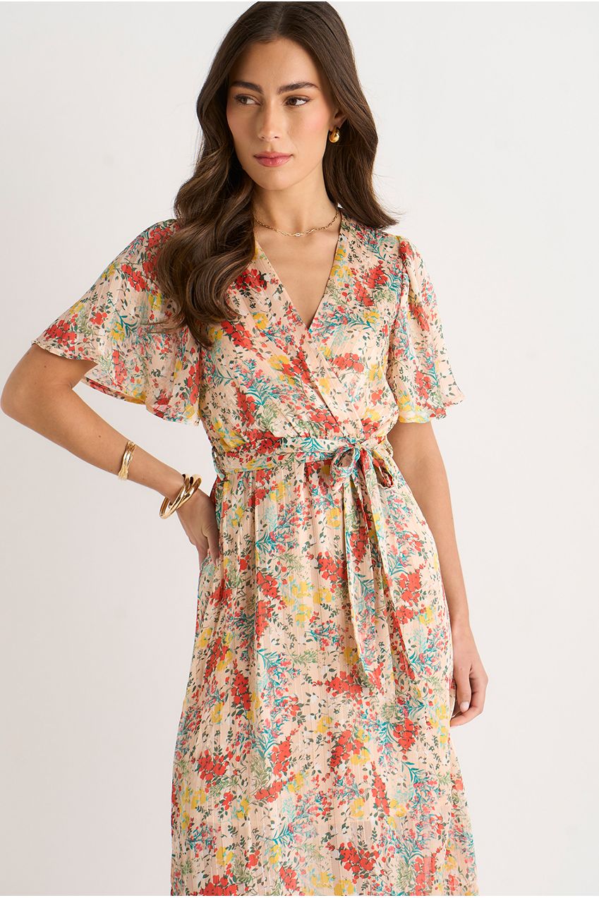 Multi Floral Jacquard Chiffon Midi Dress GL1258N