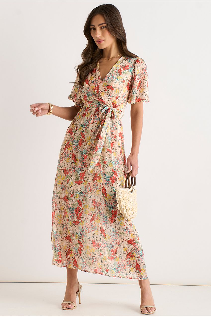 Multi Floral Jacquard Chiffon Midi Dress GL1258N