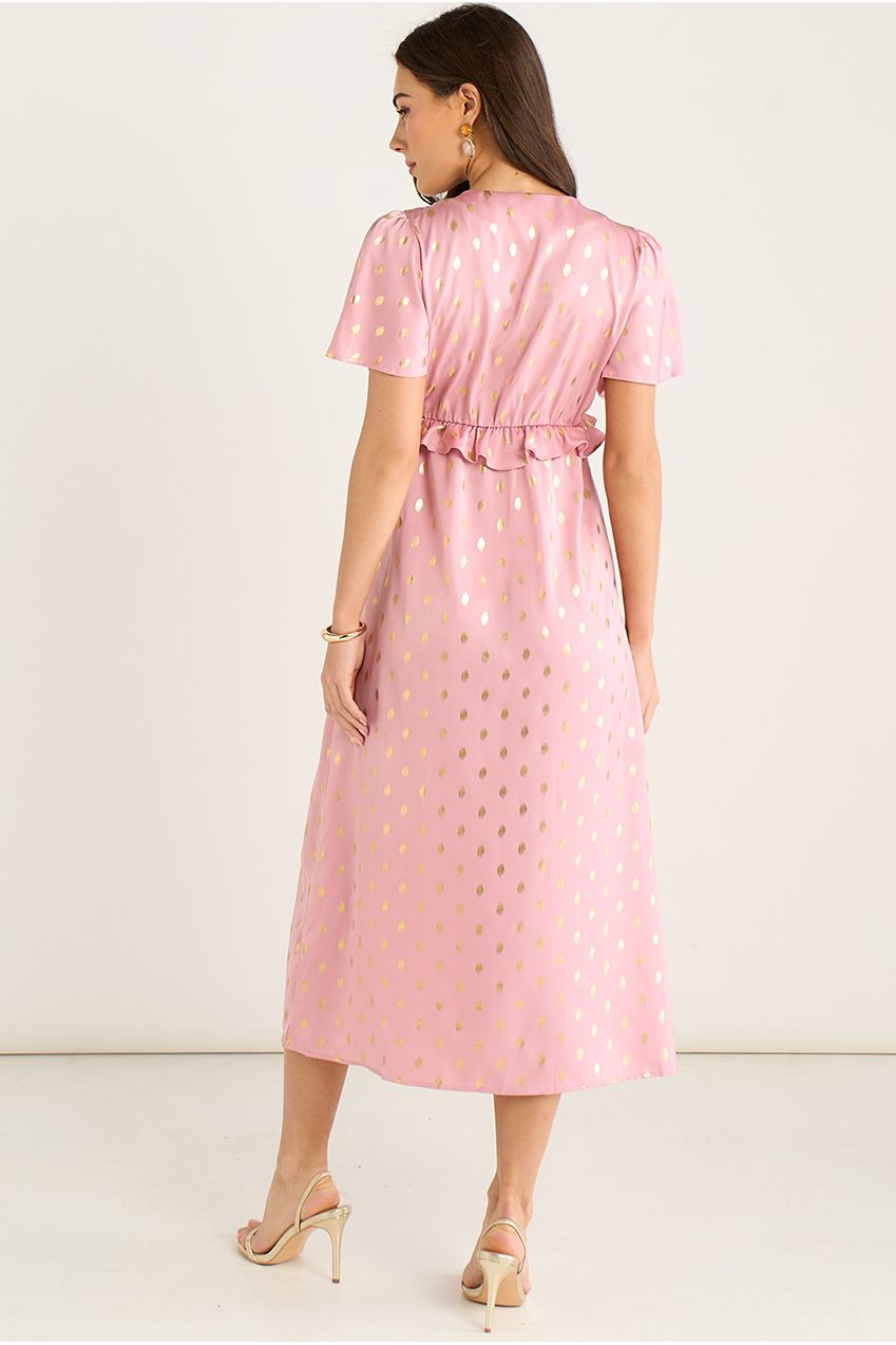 Blush Metallic Foil V Neck Midi Dress GL1299