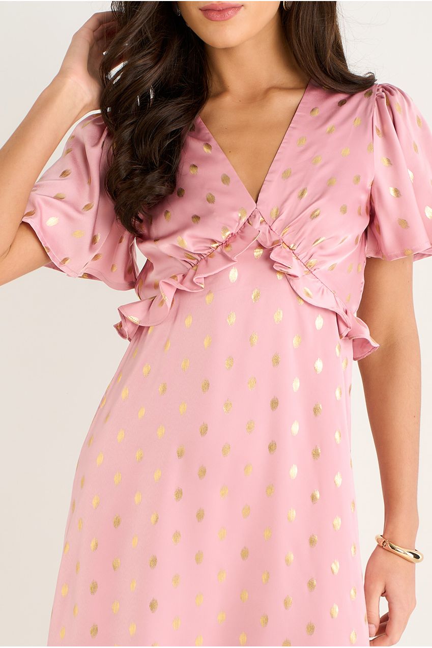 Blush Metallic Foil V Neck Midi Dress GL1299