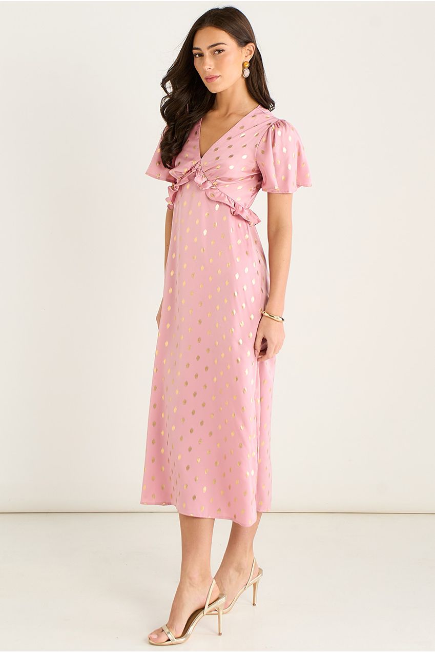 Blush Metallic Foil V Neck Midi Dress GL1299