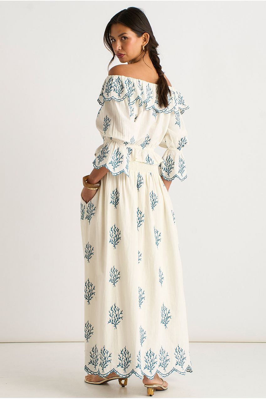 Marshmallow Cotton Embroidered Skater Maxi Skirt GL1347