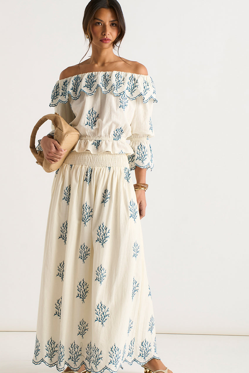 Marshmallow Cotton Embroidered Skater Maxi Skirt GL1347