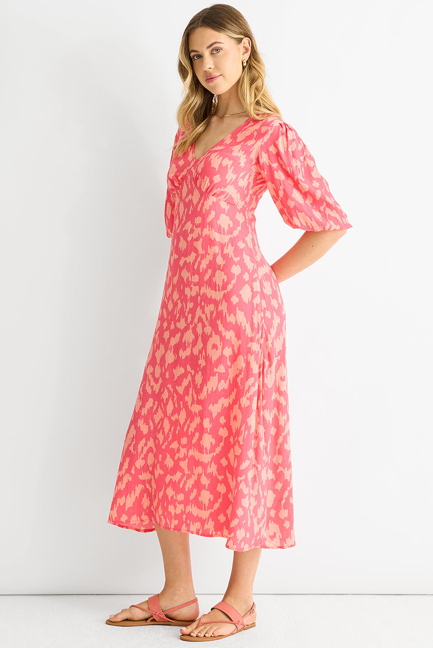 Pink Animal Print Viscose Midi Dress GL1361
