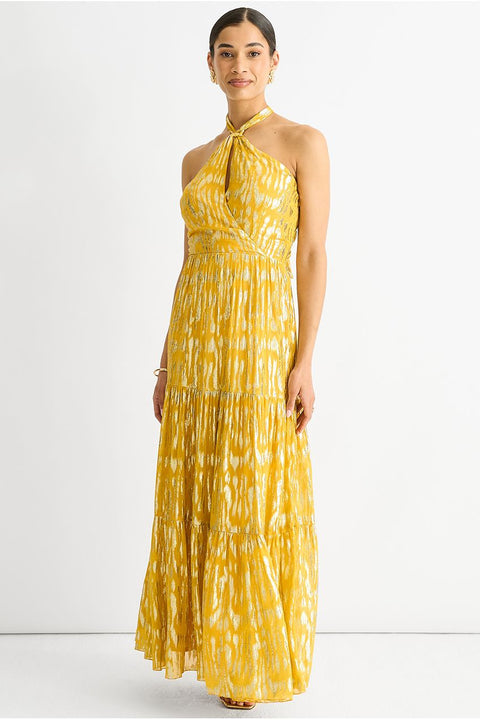 Animal Jacquard Halter Neck Maxi Dress by Gini London