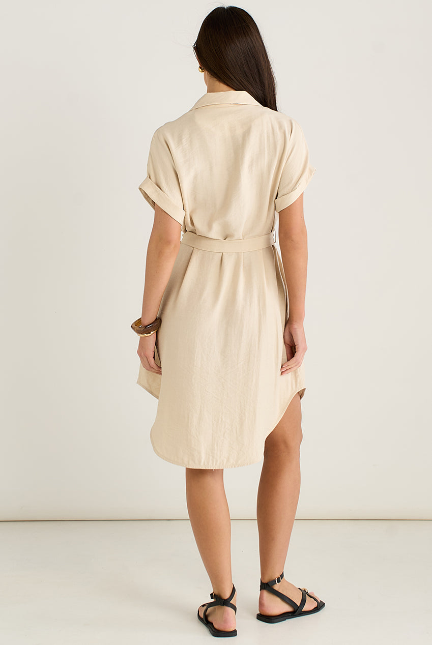 Beige Utility Belted Oversized Viscose Shirt Dress GL1441
