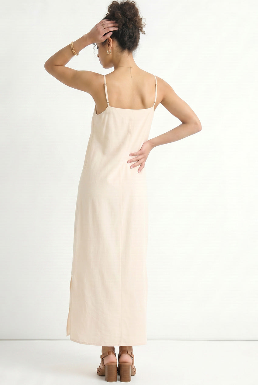 Beige Strappy Cross Back Airflow Oversized Dress GL1451
