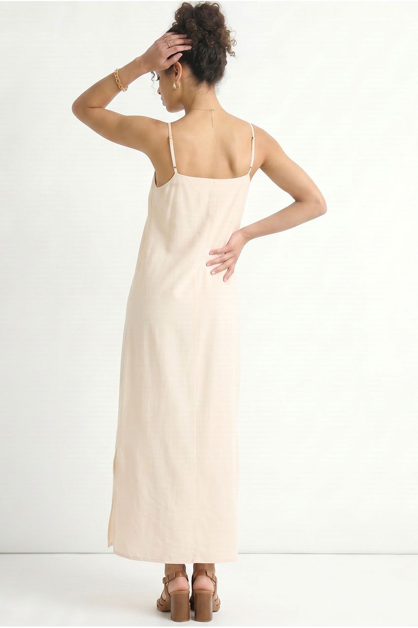Beige Strappy Cross Back Airflow Oversized Dress GL1451