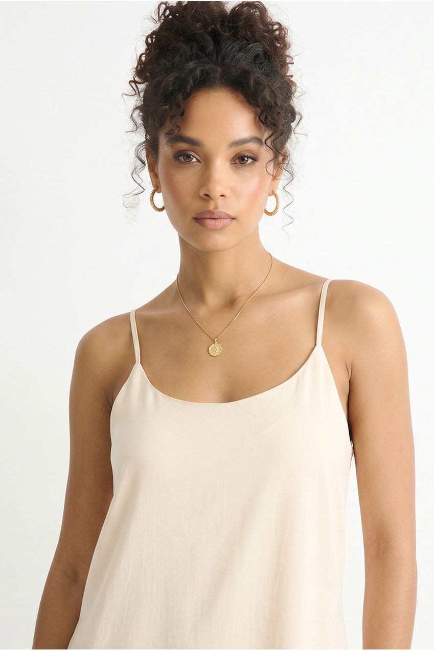 Beige Strappy Cross Back Airflow Oversized Dress GL1451