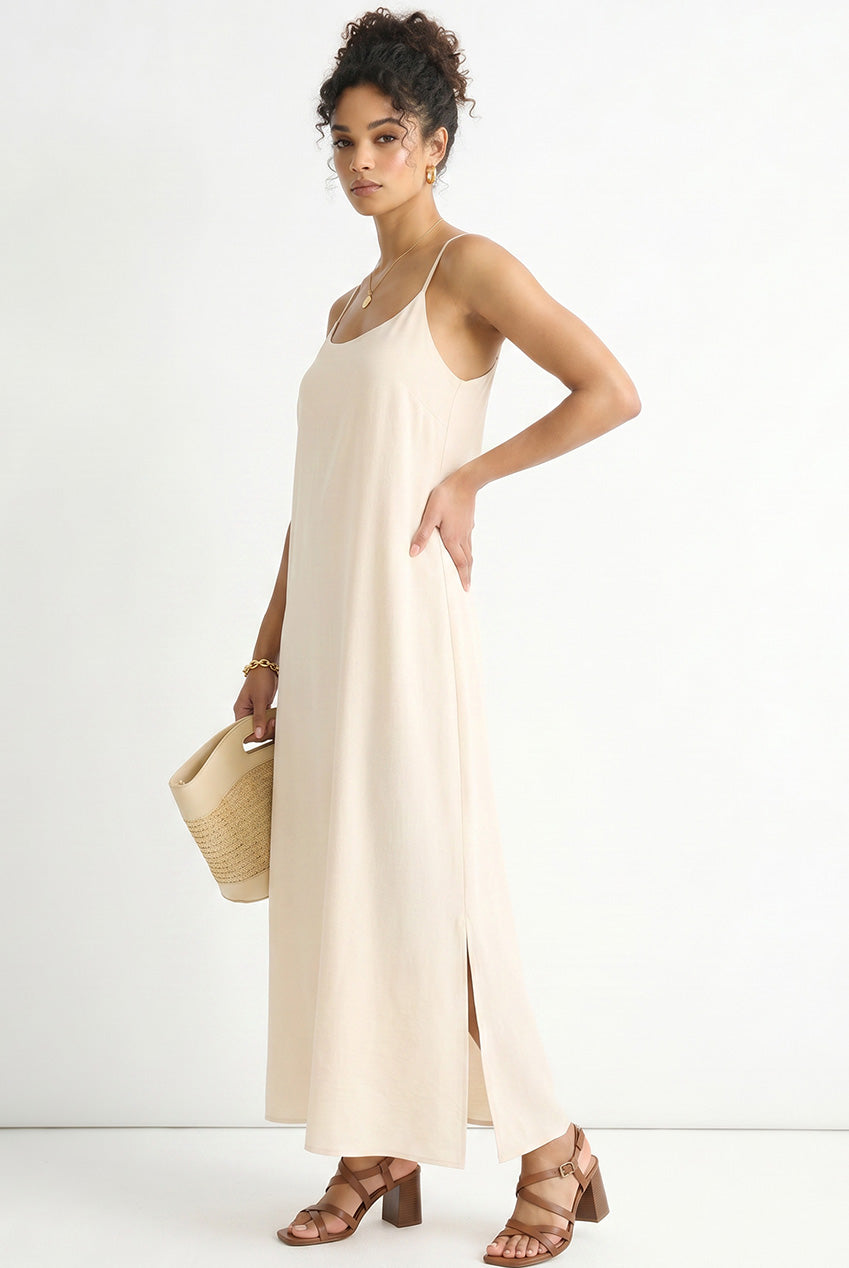 Beige Strappy Cross Back Airflow Oversized Dress GL1451