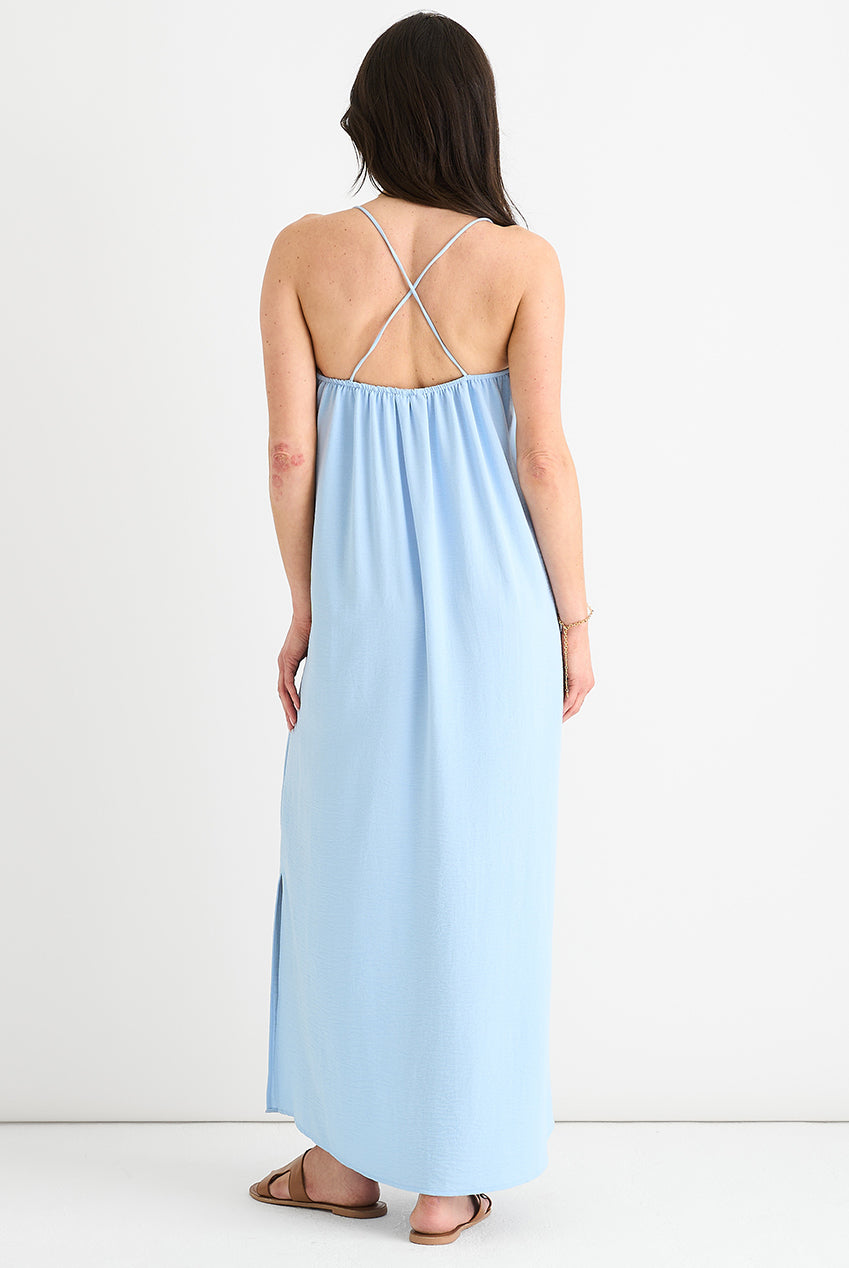 Blue Strappy Cross Back Airflow Oversized Dress GL1451