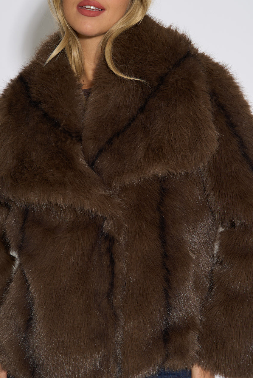Coffee Ombre Lapel Faux Fur Jacket GL1544