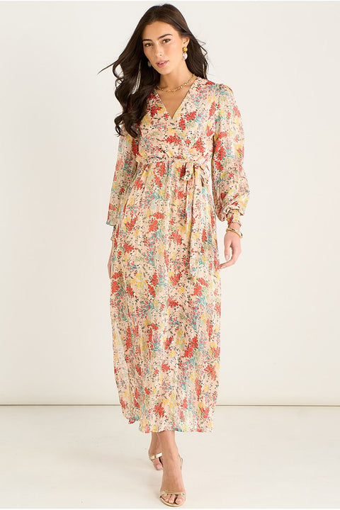 Multi Jacquard Chiffon Midi Dress by Gini London