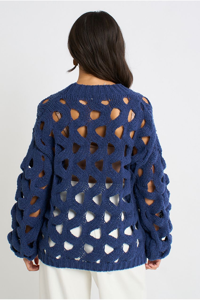 Navy Hollow Chunky Knit Cardigan GL1755
