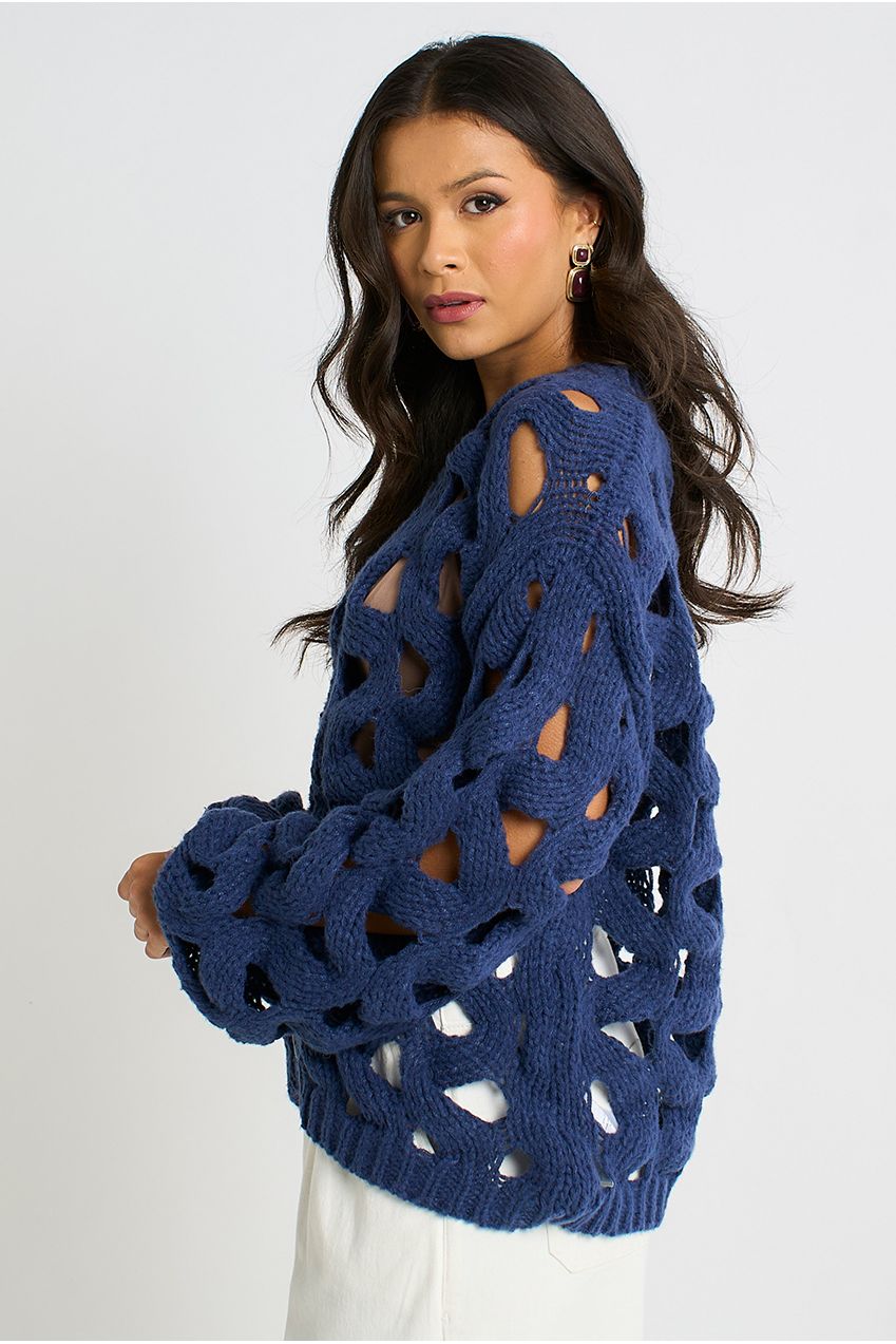 Navy Hollow Chunky Knit Cardigan GL1755