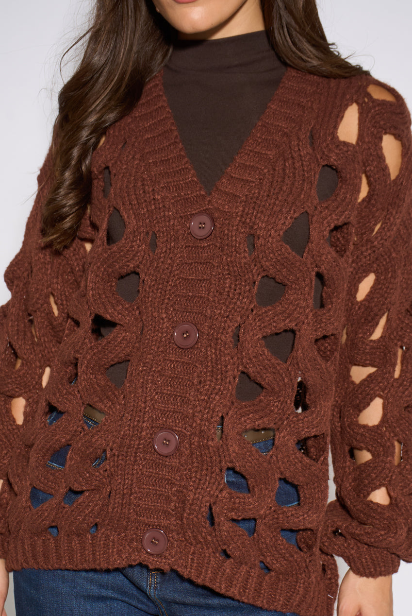 Rust Hollow Chunky Knit Cardigan GL1755
