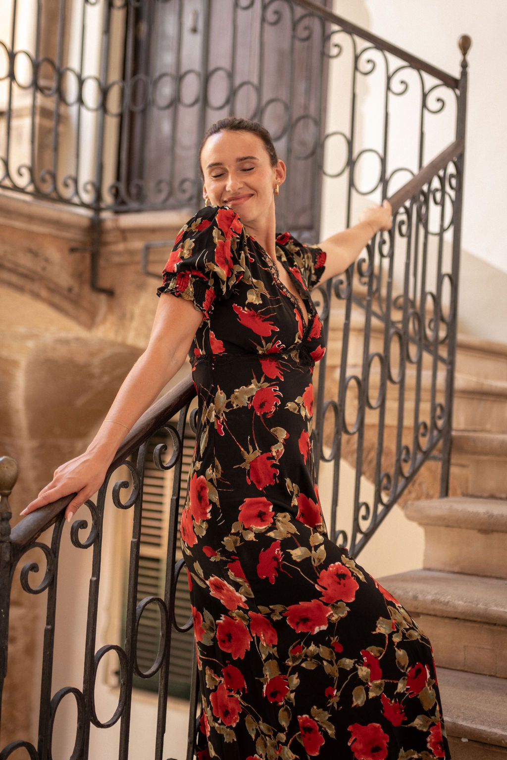 Black Floral Lace Trim Detail Midi Dress GL1768