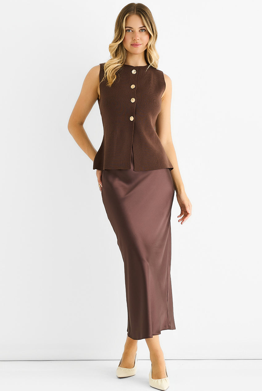 Chocolate Button Front Compact Knit Waistcoat GL1784