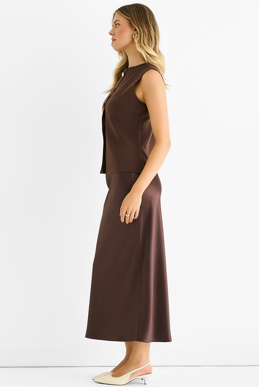 Chocolate Button Front Compact Knit Waistcoat GL1784