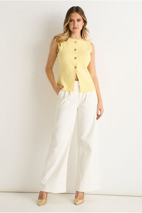 Lemon Button Front Compact Knit Waistcoat by Gini London