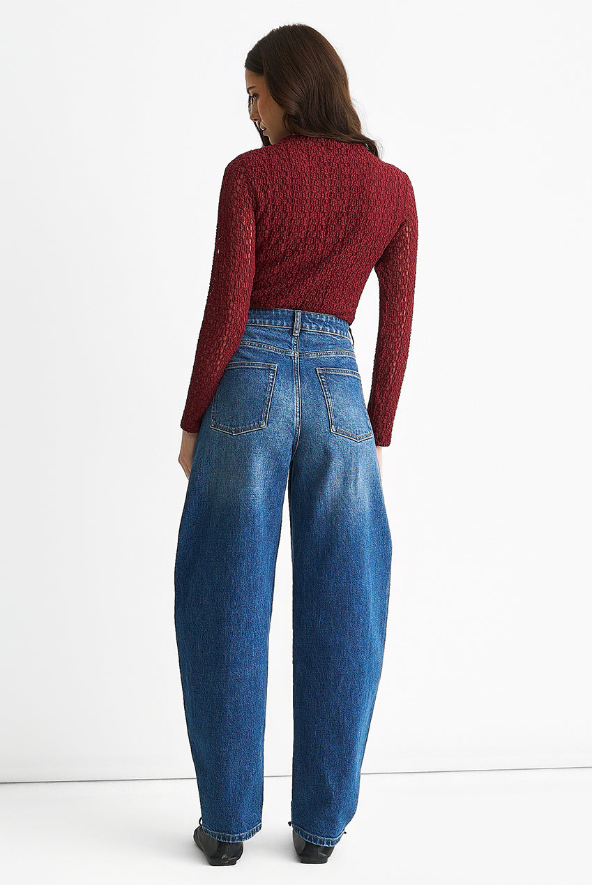 Blue Mid Rise Barrel Leg Jeans GL1795