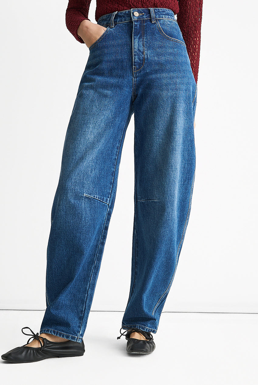 Blue Mid Rise Barrel Leg Jeans GL1795