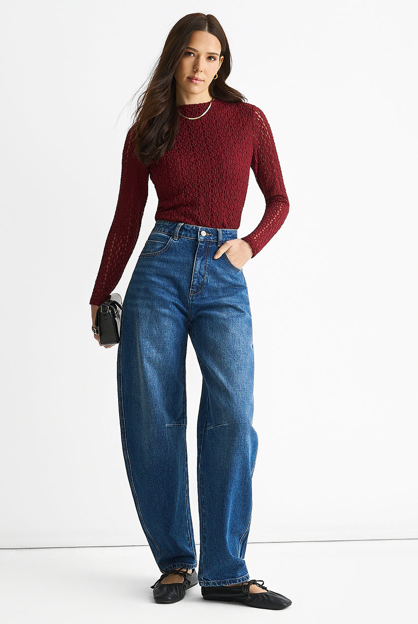 Blue Mid Rise Barrel Leg Jeans GL1795