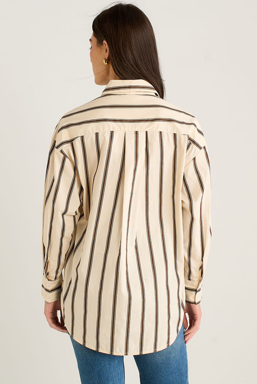 Cream Oversized Neutral Stripe Button-Down Shirt GL2000