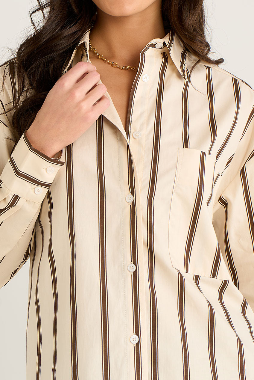 Cream Oversized Neutral Stripe Button-Down Shirt GL2000
