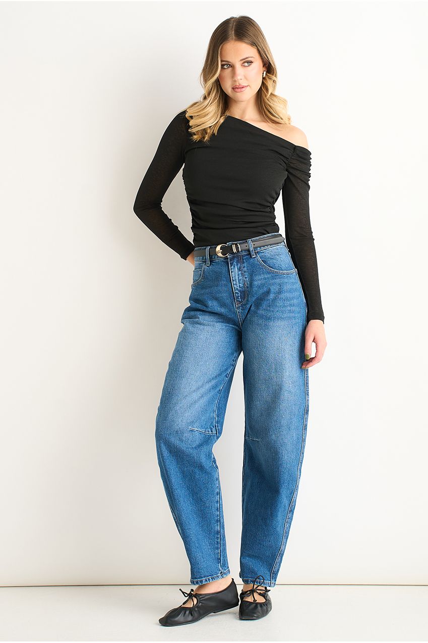 Black Jersey Slash Neck Long Sleeve Top GL2005