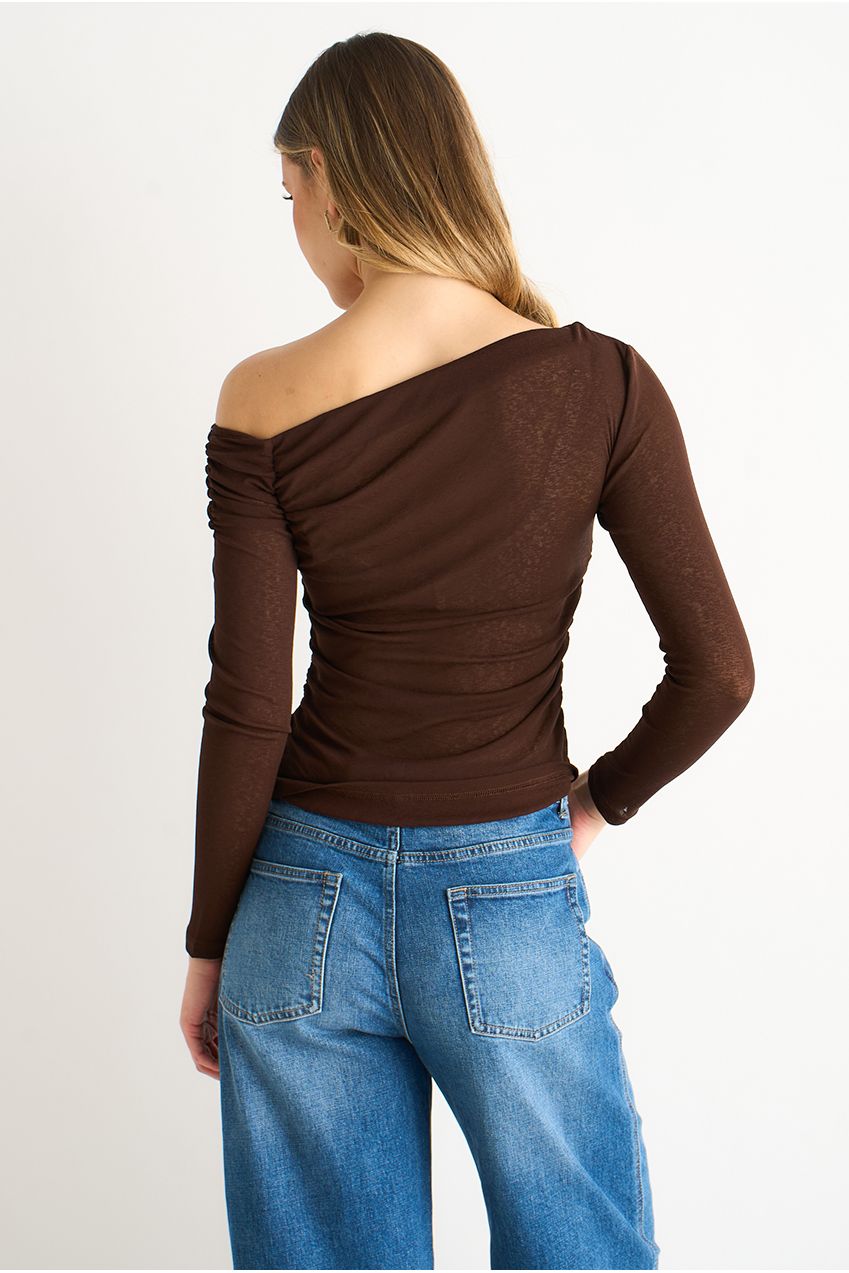 Chocolate Jersey Slash Neck Long Sleeve Top GL2005